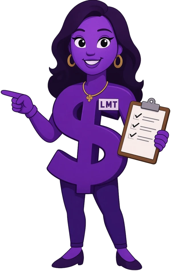 Melika, the Lawson Mobile Tax mascot, pointing and holding a checklist